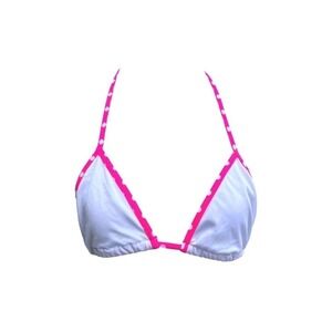 White - Pink polka dot trim  bikini top
